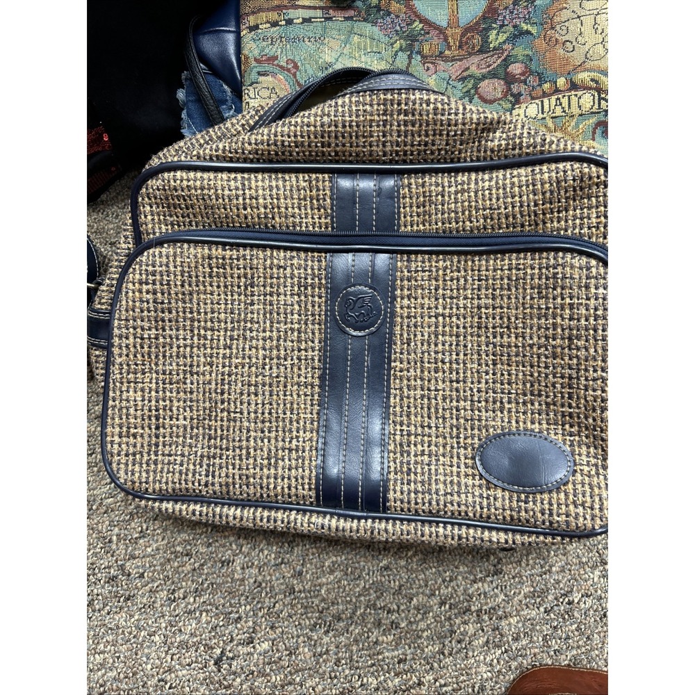 Vintage Jordache Bag Blue & Tan Tweed Travel Luggage Tote 12 X 15 Carryon